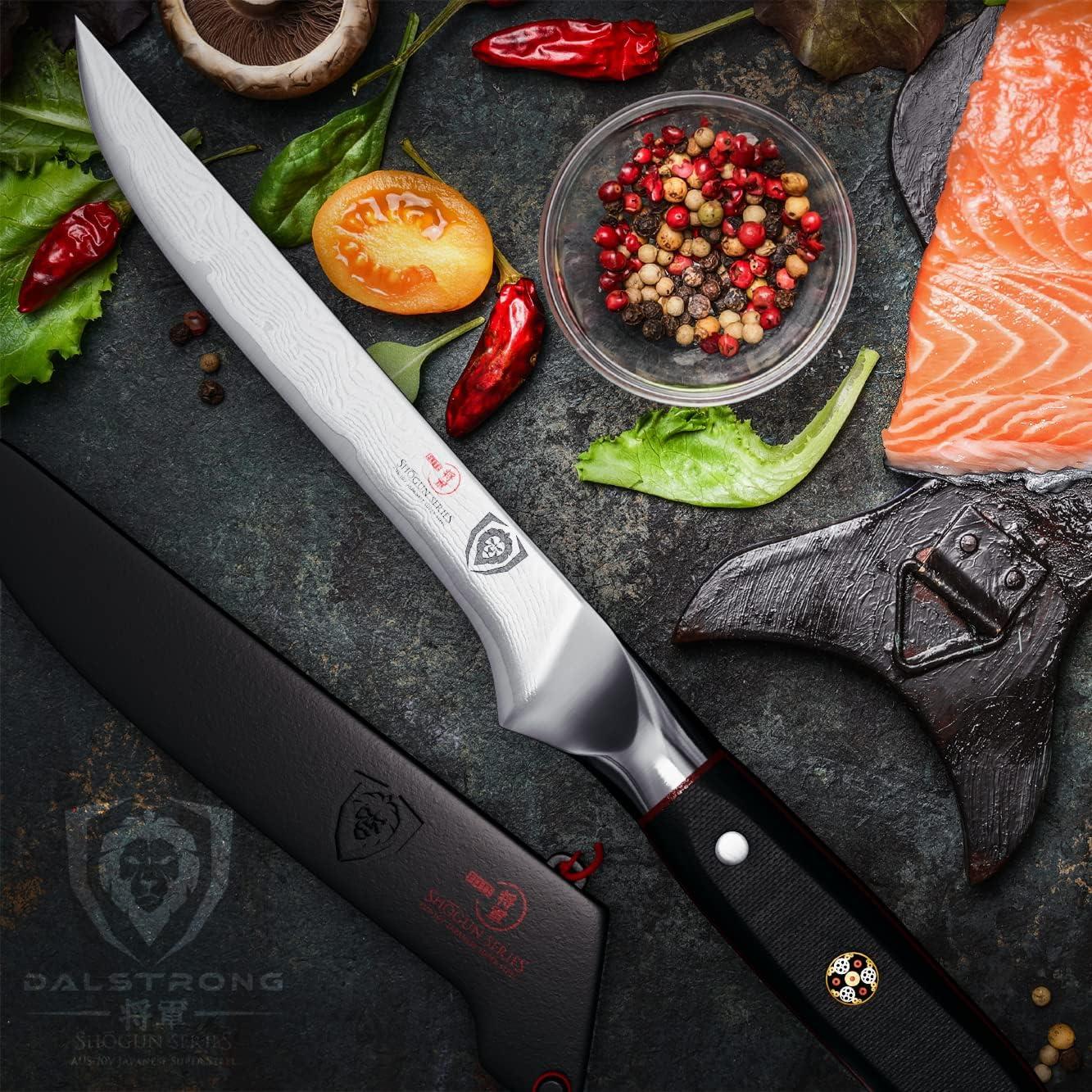 image:imageDALSTRONG Boning Knife 8 inch Shogun Series ELITE Damascus AUS10V Japanese Super Steel Fillet Knife Gift Meat Cutting Carving Bone Trimming Deboning Black G10 Handle Sheath IncludedBlack