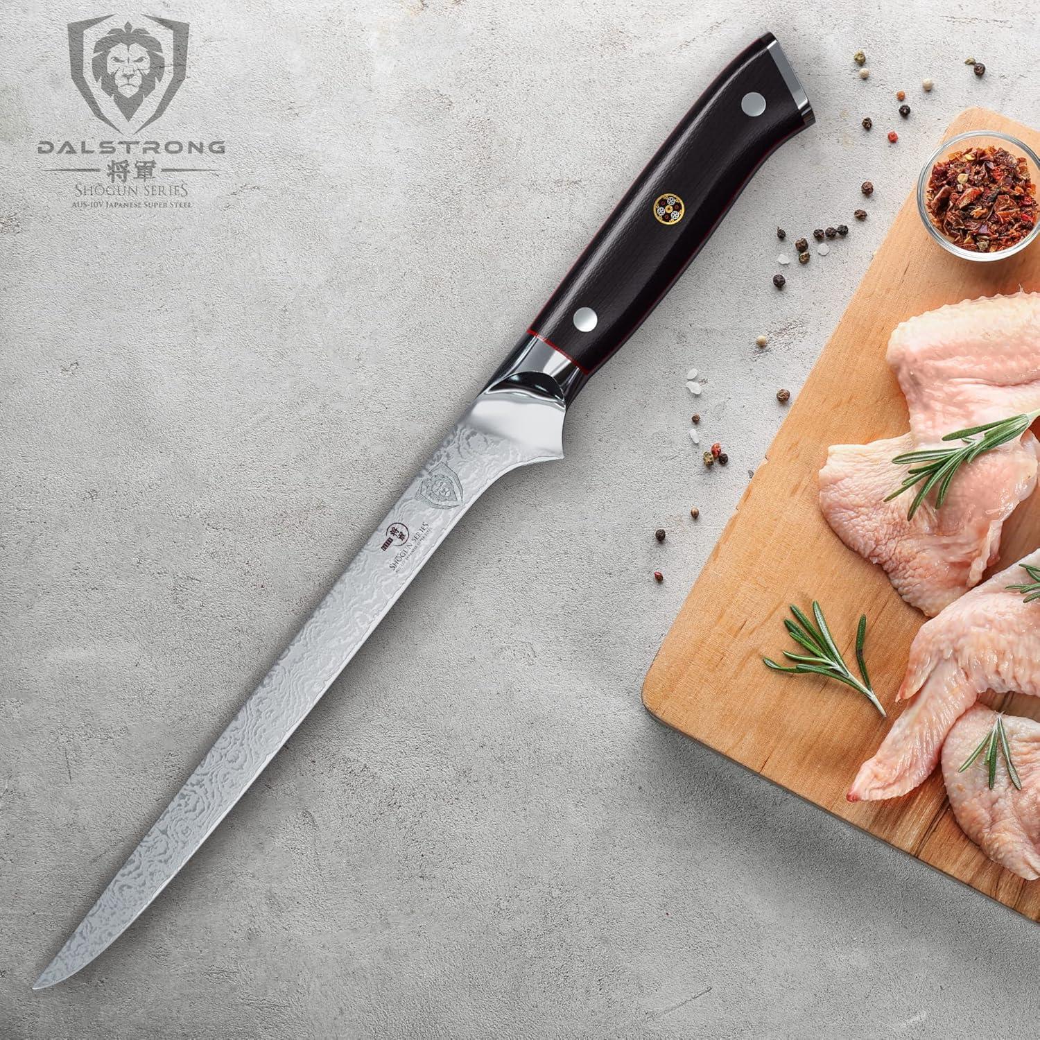 image:imageDALSTRONG Boning Knife 8 inch Shogun Series ELITE Damascus AUS10V Japanese Super Steel Fillet Knife Gift Meat Cutting Carving Bone Trimming Deboning Black G10 Handle Sheath IncludedBlack