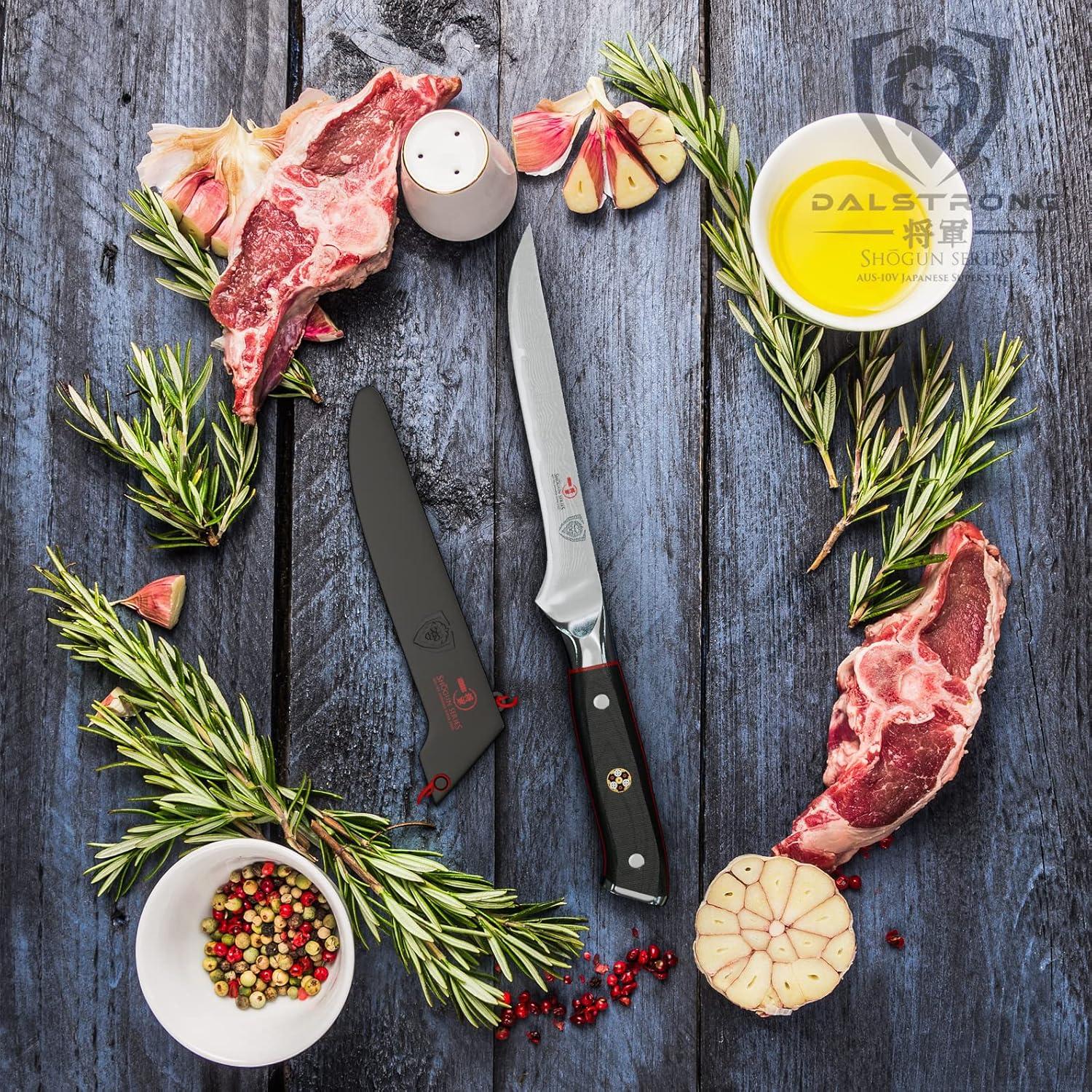 image:imageDALSTRONG Boning Knife 8 inch Shogun Series ELITE Damascus AUS10V Japanese Super Steel Fillet Knife Gift Meat Cutting Carving Bone Trimming Deboning Black G10 Handle Sheath IncludedBlack