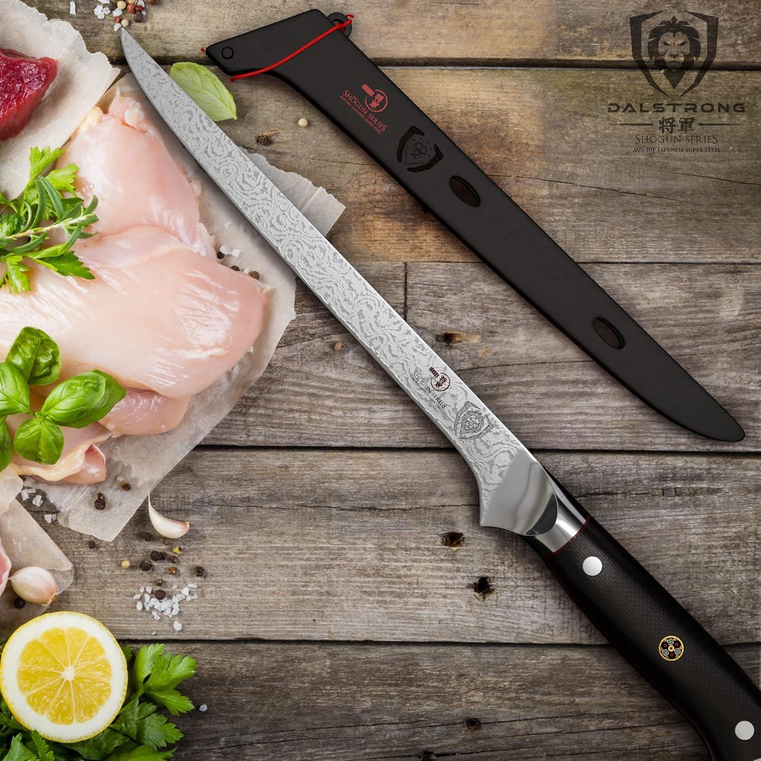 image:imageDALSTRONG Boning Knife 8 inch Shogun Series ELITE Damascus AUS10V Japanese Super Steel Fillet Knife Gift Meat Cutting Carving Bone Trimming Deboning Black G10 Handle Sheath IncludedBlack