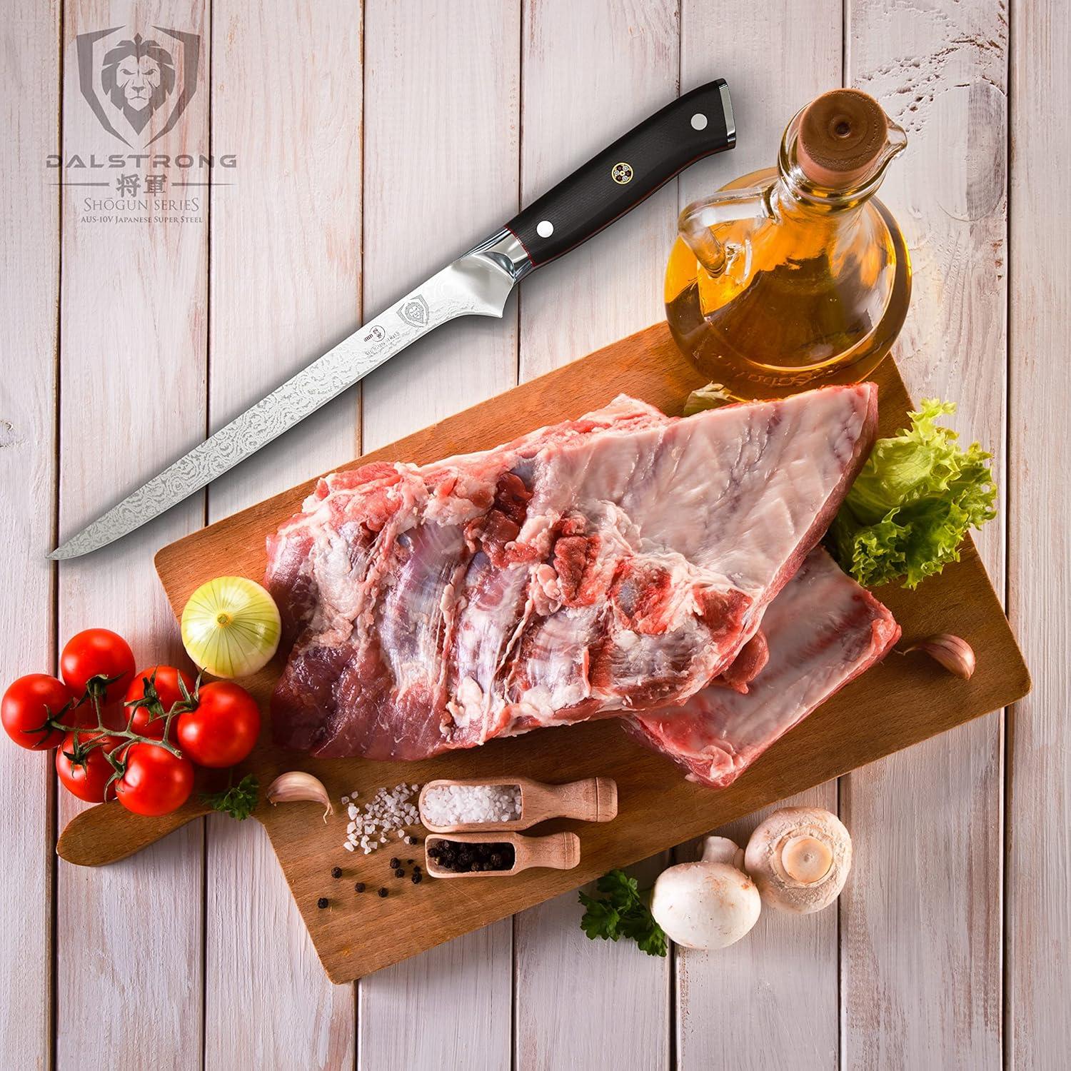 image:imageDALSTRONG Boning Knife 8 inch Shogun Series ELITE Damascus AUS10V Japanese Super Steel Fillet Knife Gift Meat Cutting Carving Bone Trimming Deboning Black G10 Handle Sheath IncludedBlack