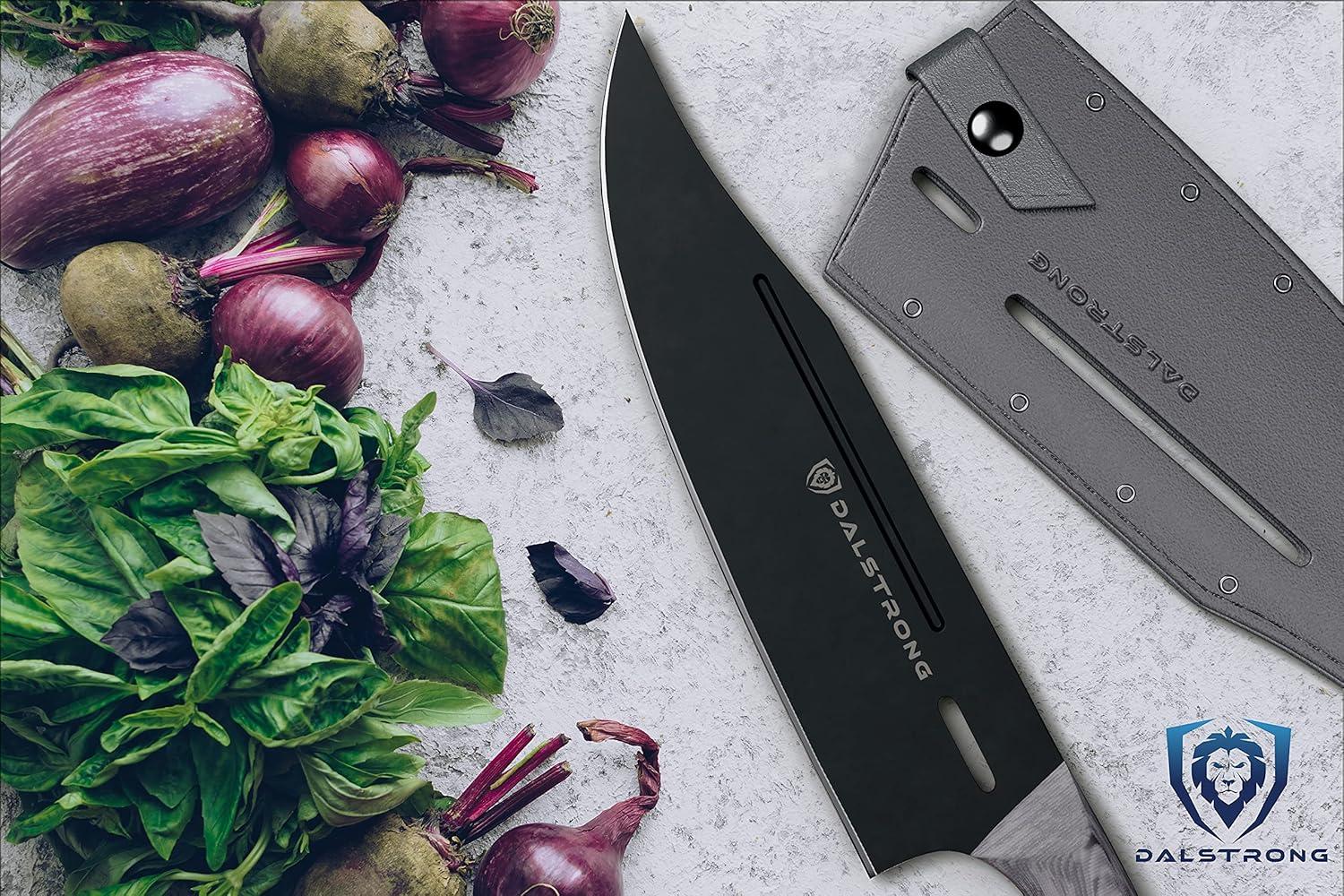 image:imageDalstrong Chef Knife 8 inch Delta Wolf Series Knife UltraThin amp Zero Friction Blade HC Steel Chefs Knife Black Titanium Nitride Coating G10 Camo Handle Leather Sheath8 inch