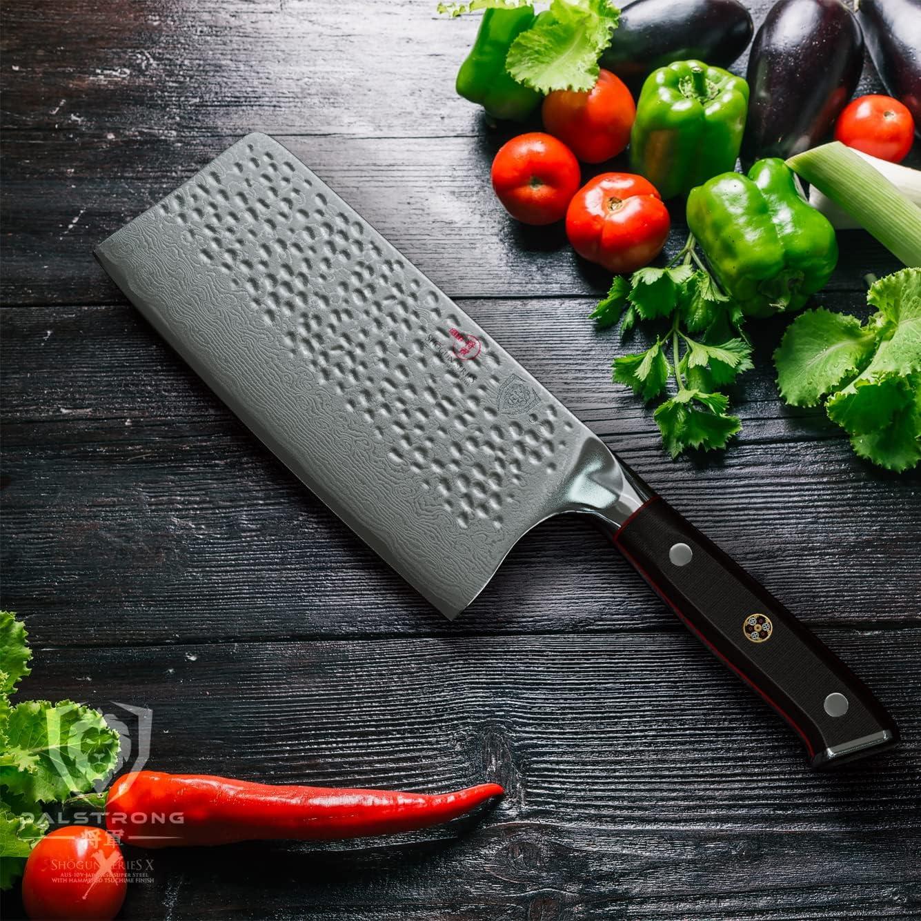 image:imageDalstrong Meat Cleaver Knife 7 Shogun Series ELITE Razor Sharp Japanese Super Steel Damascus Knife Hammered Finish Heavy Duty Gift Cooking Knife wSheath7 Cleaver