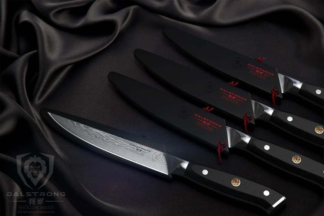 image:imageDalstrong Non Serrated Steak Knives Set of 45 inch Straight Blade Steak Knife Set Sheaths AUS10V Japanese Steel Black G10 Handle Shogun Series Elite Dinner Set Cuchillos para Carne