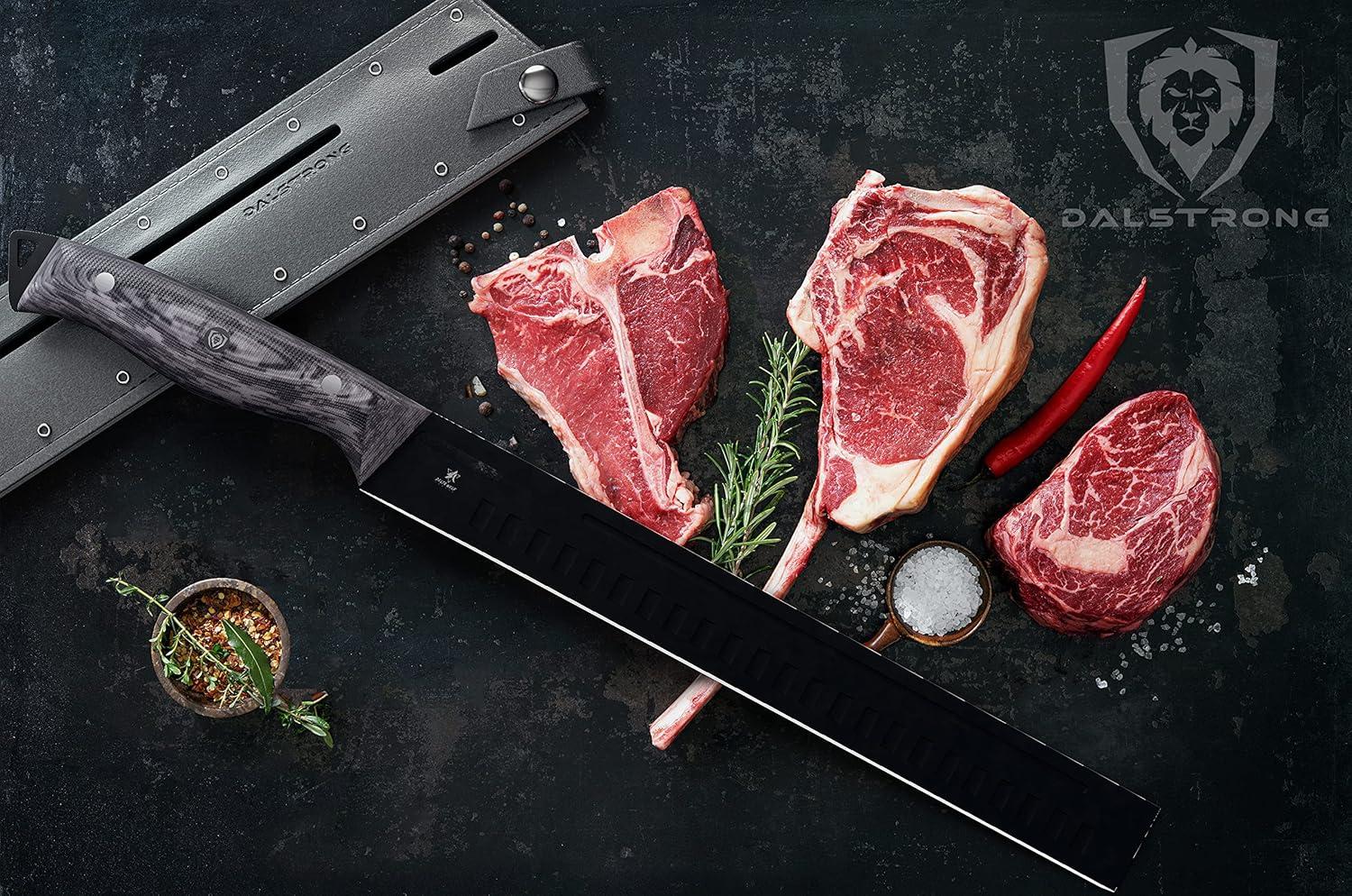 image:imageDalstrong Slicing Knife 12 inch Delta Wolf Series Knife UltraThin amp Zero Friction Blade HC 9CR18MOV Steel Black Titanium Nitride Coating Carving Knife G10 Camo Handle Leather SheathSlicer