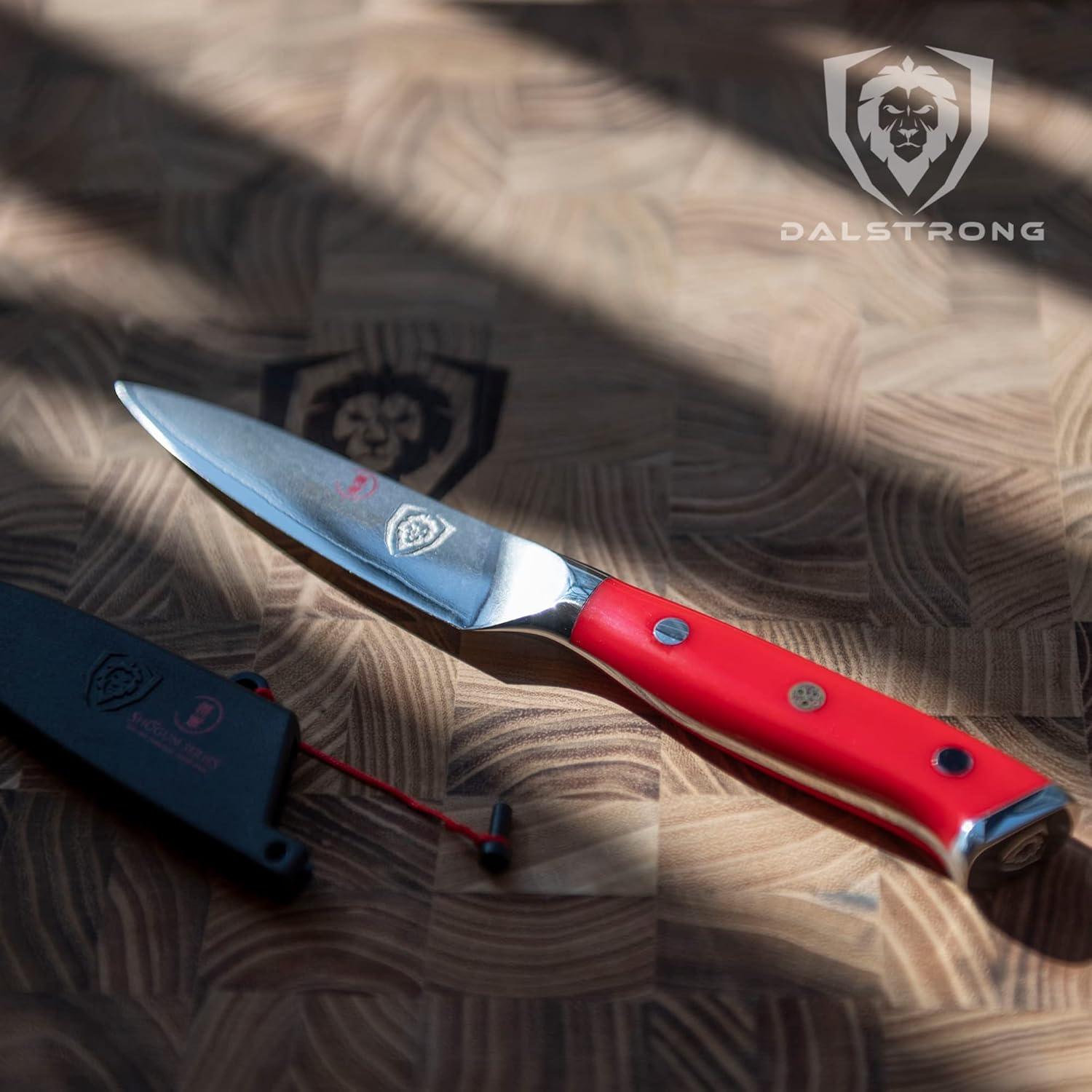 image:imageDalstrong Tourne Peeling Paring Knife 3 inch Birds Beak Shogun Series ELITE Damascus Japanese Super Steel Vacuum Treated Sheath IncludedRed