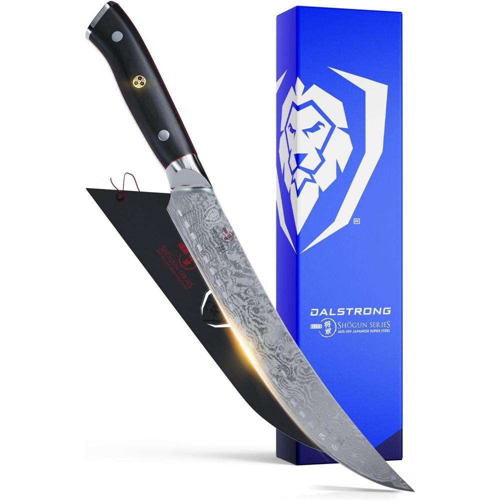image:imageDALSTRONG Butcher Knife  10 inch  Shogun Series ELITE  Japanese AUS10V Super Steel  G10 Handle Cimitar Breaking Knife Gift  Vacuum Treated BBQ Brisket Knife  Sheath Included8