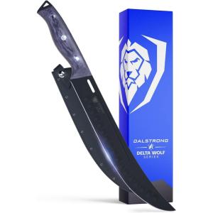 Dalstrong Butcher Knife – 10 inch Delta Wolf Series – Ultra-Thin Zero Friction Blade – HC 9CR18MOV Steel – Black Titanium Nitride Coating – Breaking Knife – G10 Camo Handle – Leather Sheath(Butcher Knife)