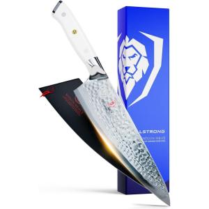 Dalstrong Chef Knife – 8 inch Blade – AUS-10V Japanese Steel – Full Tang – Black G10 Handle – Chef’s Knife – Shogun Series ELITE – Razor Sharp Kitchen – Professional Premium Sheath(Glacial White)