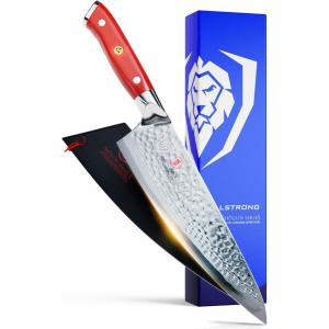 Dalstrong Chef Knife – 8 inch Blade – AUS-10V Japanese Steel – Full Tang – Black G10 Handle – Chef’s Knife – Shogun Series ELITE – Razor Sharp Kitchen – Professional Premium Sheath(Crimson Red)