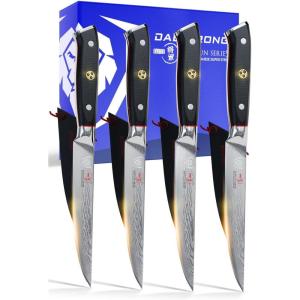 Dalstrong Non Serrated Steak Knives Set of 4-5 inch Straight Blade Steak Knife Set – Sheaths – AUS-10V Japanese Steel – Black G10 Handle – Shogun Series Elite – Dinner Set Cuchillos para Carne
