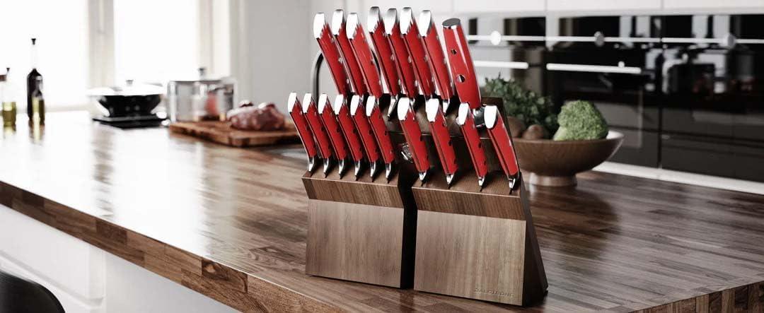 image:imageDalstrong 18Piece Kitchen Knife Set Block High Carbon German Steel Full Tang Acacia Wood Knife Block Set Black Handles ABS Gladiator Series Professional NSF Knives set for Kitchen CuchillosRed
