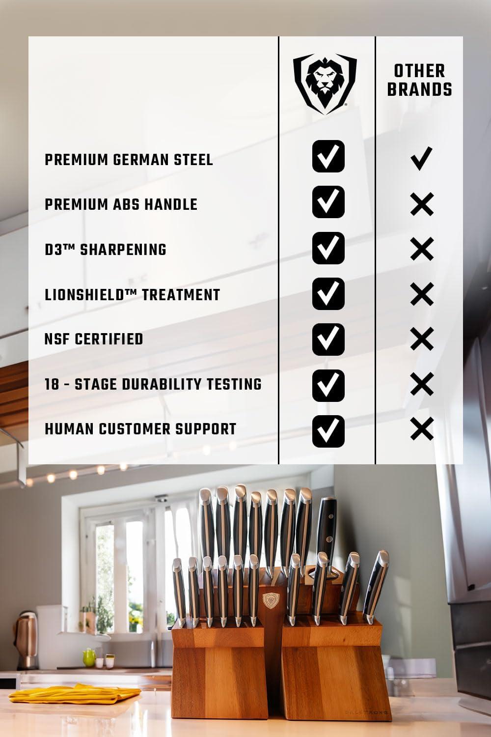 image:imageDalstrong 18Piece Kitchen Knife Set Block High Carbon German Steel Full Tang Acacia Wood Knife Block Set Black Handles ABS Gladiator Series Professional NSF Knives set for Kitchen CuchillosBlack