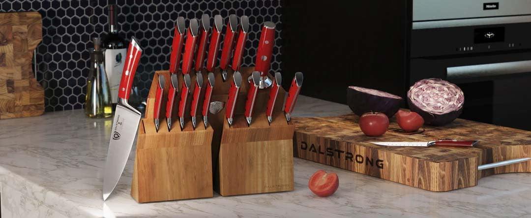 image:imageDalstrong 18Piece Kitchen Knife Set Block High Carbon German Steel Full Tang Acacia Wood Knife Block Set Black Handles ABS Gladiator Series Professional NSF Knives set for Kitchen CuchillosRed