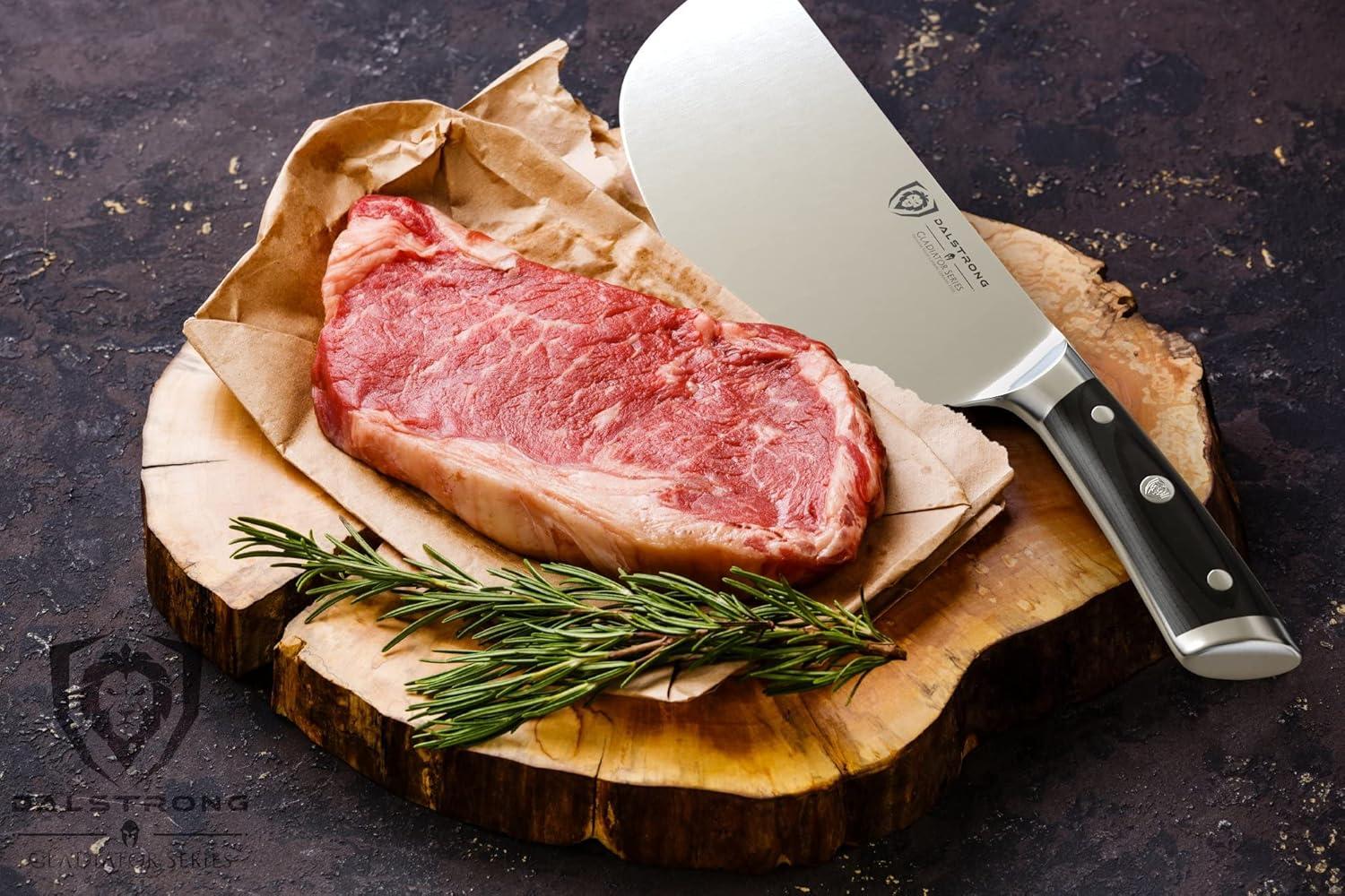 image:imageDalstrong 7 Butcher Meat Cleaver KnifeGladiator SeriesRazor Sharp Forged High Carbon German Steel Giftable Kitchen Knife Black HandlewSheath NSF Certified9 Ravager Cleaver