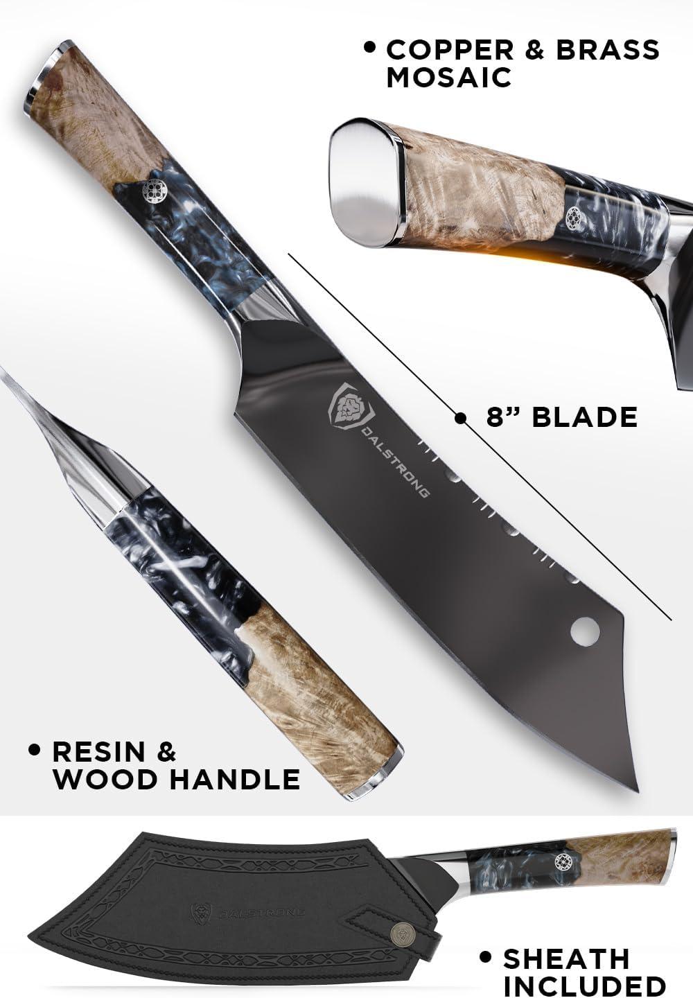 image:imageDalstrong Chef amp Cleaver Hybrid Knife The Crixus 8 inch Valhalla Series 9CR18MOV HC Steel Celestial Resin amp Wood Handle Razor Sharp Chefs Knife wLeather SheathBlack
