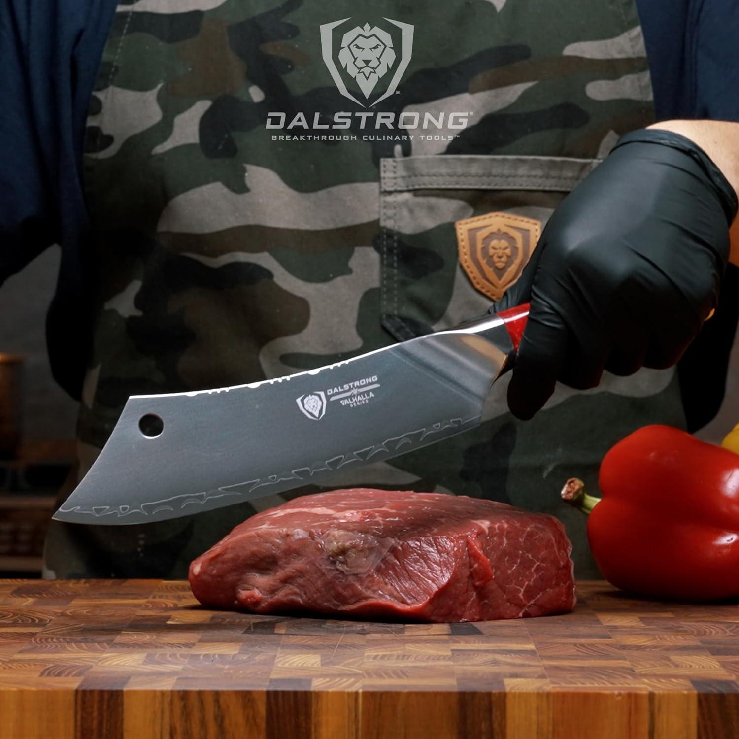 image:imageDalstrong Chef amp Cleaver Hybrid Knife The Crixus 8 inch Valhalla Series 9CR18MOV HC Steel Celestial Resin amp Wood Handle Razor Sharp Chefs Knife wLeather SheathRed