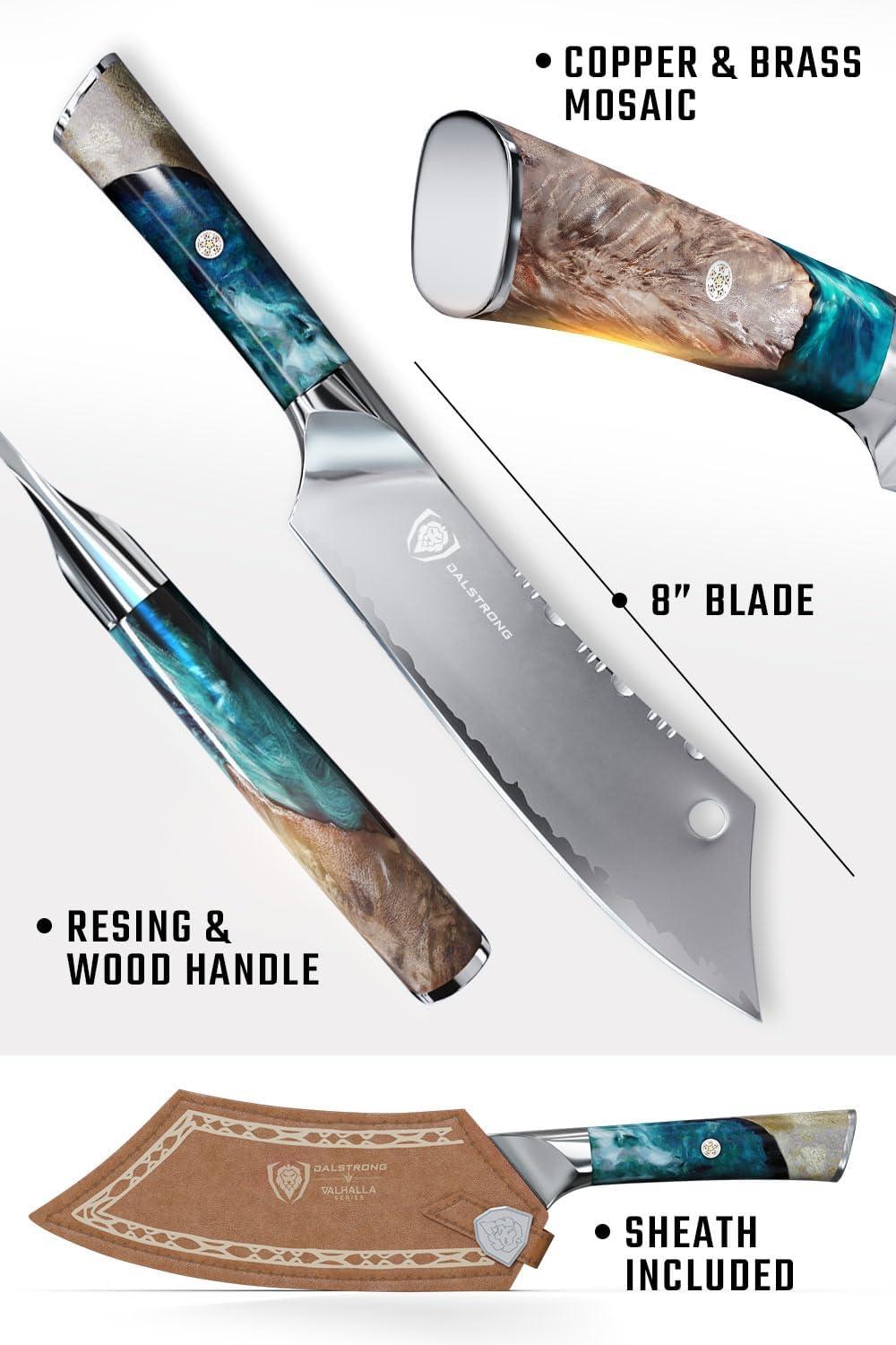 image:imageDalstrong Chef amp Cleaver Hybrid Knife The Crixus 8 inch Valhalla Series 9CR18MOV HC Steel Celestial Resin amp Wood Handle Razor Sharp Chefs Knife wLeather SheathCelestial