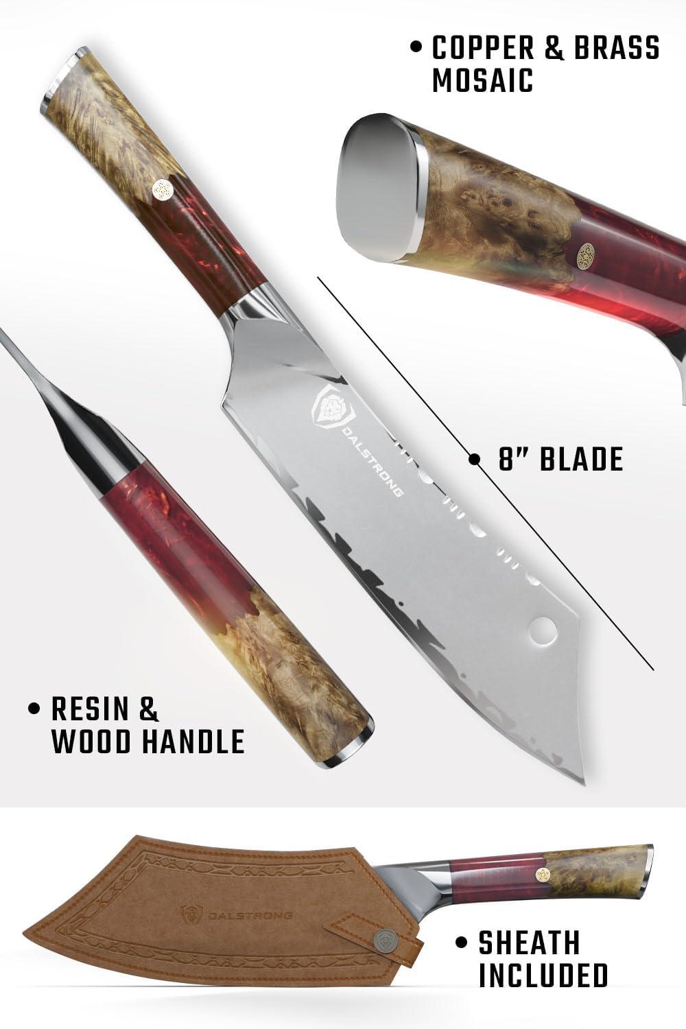 image:imageDalstrong Chef amp Cleaver Hybrid Knife The Crixus 8 inch Valhalla Series 9CR18MOV HC Steel Celestial Resin amp Wood Handle Razor Sharp Chefs Knife wLeather SheathRed
