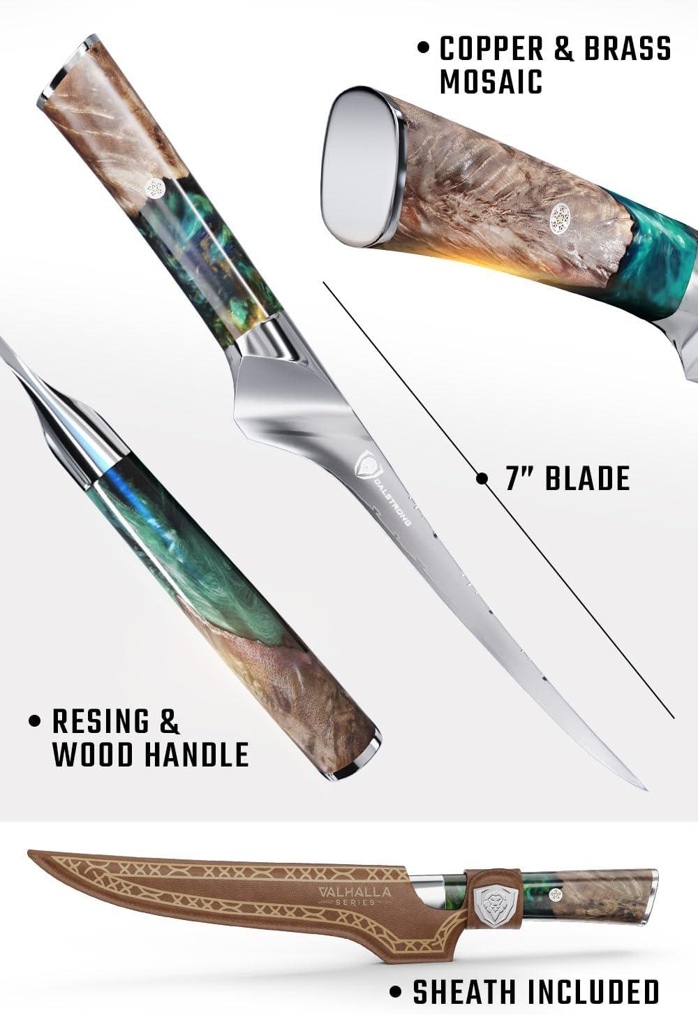 image:imageDalstrong Fillet Knife 65 inch Valhalla Series 9CR18MOV HC Steel Celestial Resin amp Wood Handle Gift Kitchen Knife Meat Cutting Carving Bone Deboning Boning Leather Sheath7 Fillet Flexible