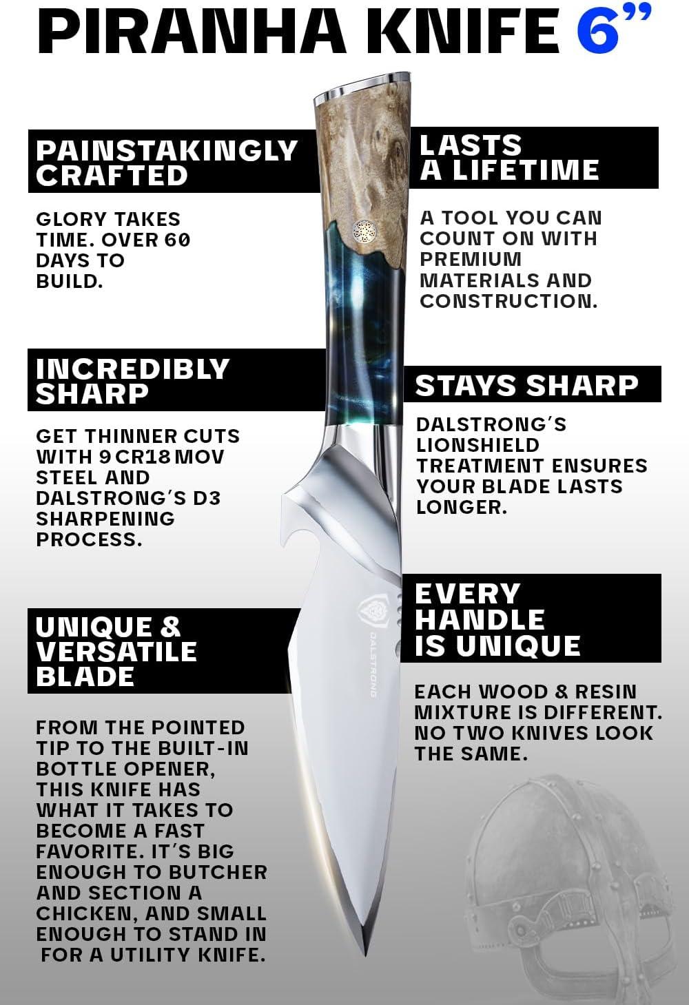 image:imageDalstrong Fillet Knife 65 inch Valhalla Series 9CR18MOV HC Steel Celestial Resin amp Wood Handle Gift Kitchen Knife Meat Cutting Carving Bone Deboning Boning Leather Sheath6 Piranha