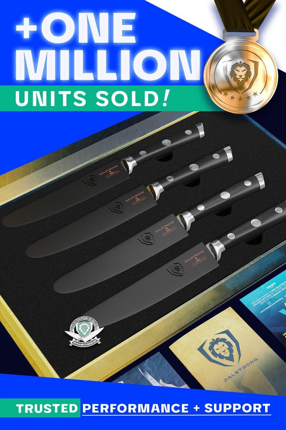image:imageDalstrong Non Serrated Steak Knives Set of 45 inch Straight Blade Steak Knife Set Sheaths Forged German Steel Black G10 Handle Gladiator Series Elite Dinner Set NSF Cuchillos para CarneBlack