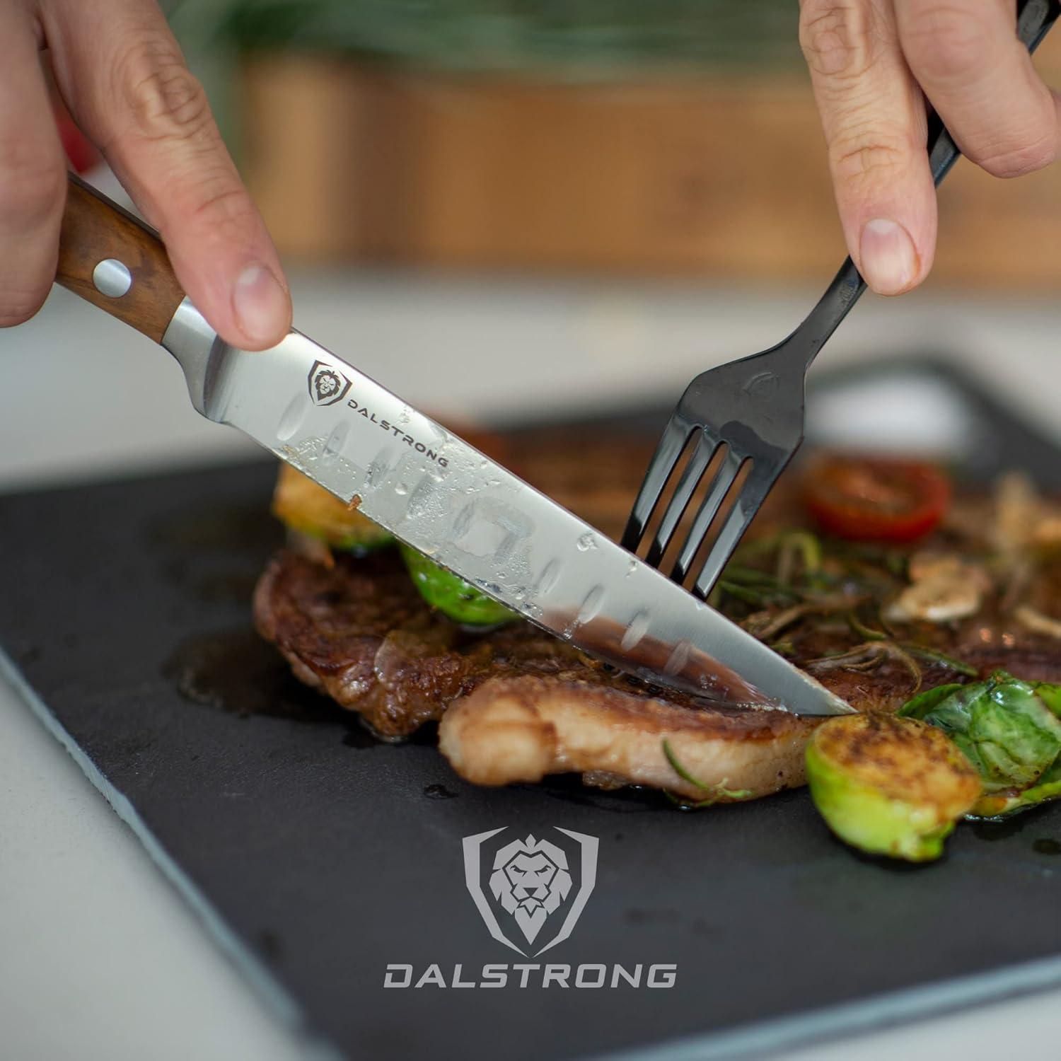 image:imageDalstrong Non Serrated Steak Knives Set of 45 inch Straight Blade Steak Knife Set Sheaths Forged German Steel Black G10 Handle Gladiator Series Elite Dinner Set NSF Cuchillos para CarneOlive