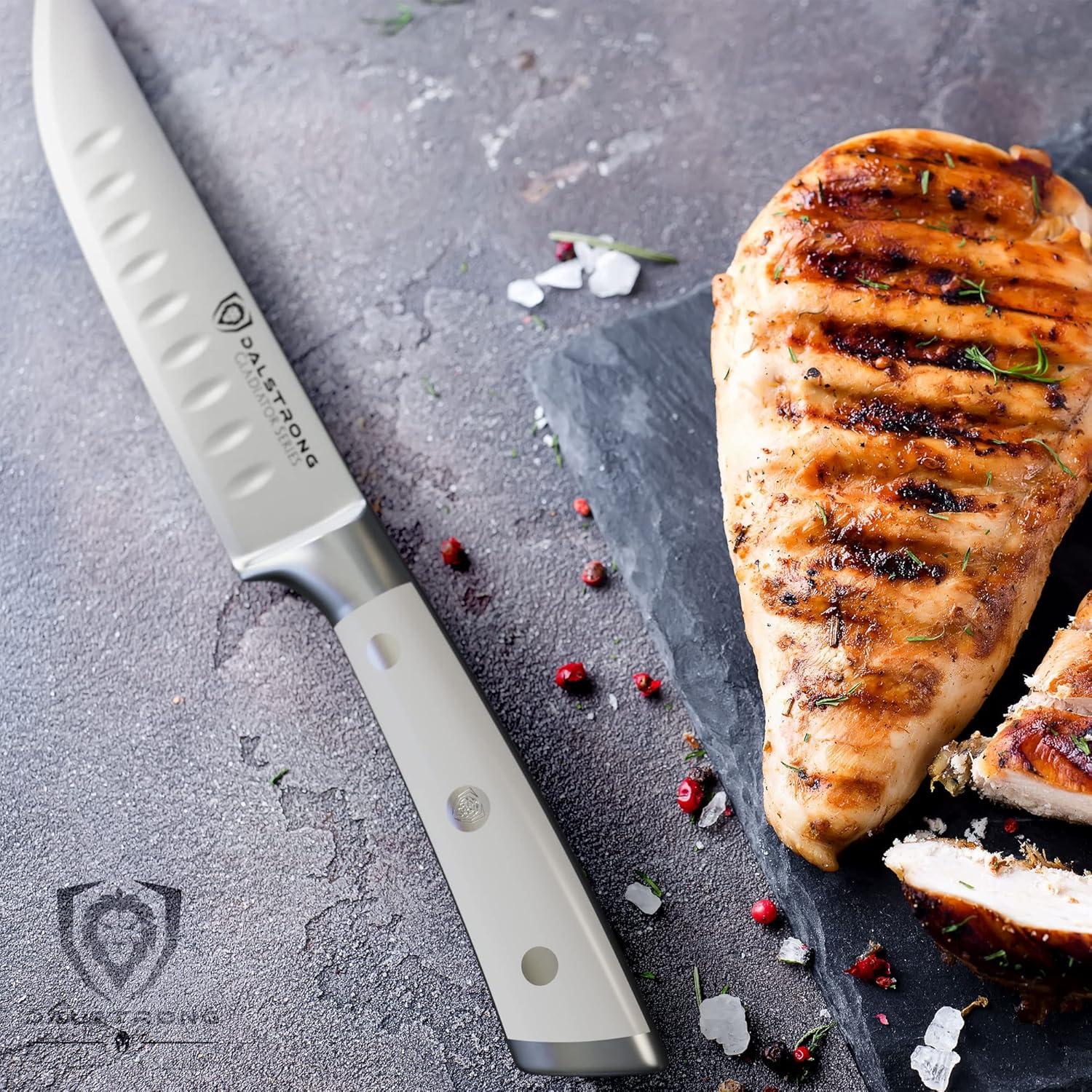 image:imageDalstrong Non Serrated Steak Knives Set of 45 inch Straight Blade Steak Knife Set Sheaths Forged German Steel Black G10 Handle Gladiator Series Elite Dinner Set NSF Cuchillos para CarneWhite