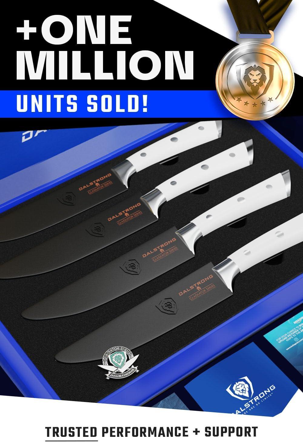 image:imageDalstrong Non Serrated Steak Knives Set of 45 inch Straight Blade Steak Knife Set Sheaths Forged German Steel Black G10 Handle Gladiator Series Elite Dinner Set NSF Cuchillos para CarneWhite