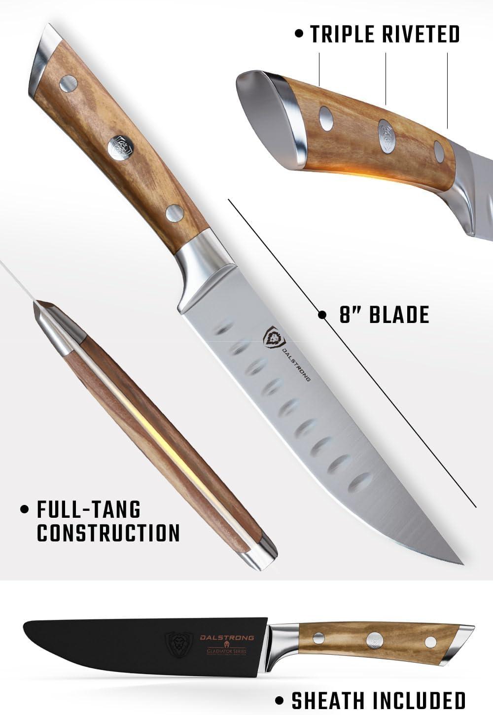 image:imageDalstrong Non Serrated Steak Knives Set of 45 inch Straight Blade Steak Knife Set Sheaths Forged German Steel Black G10 Handle Gladiator Series Elite Dinner Set NSF Cuchillos para CarneOlive