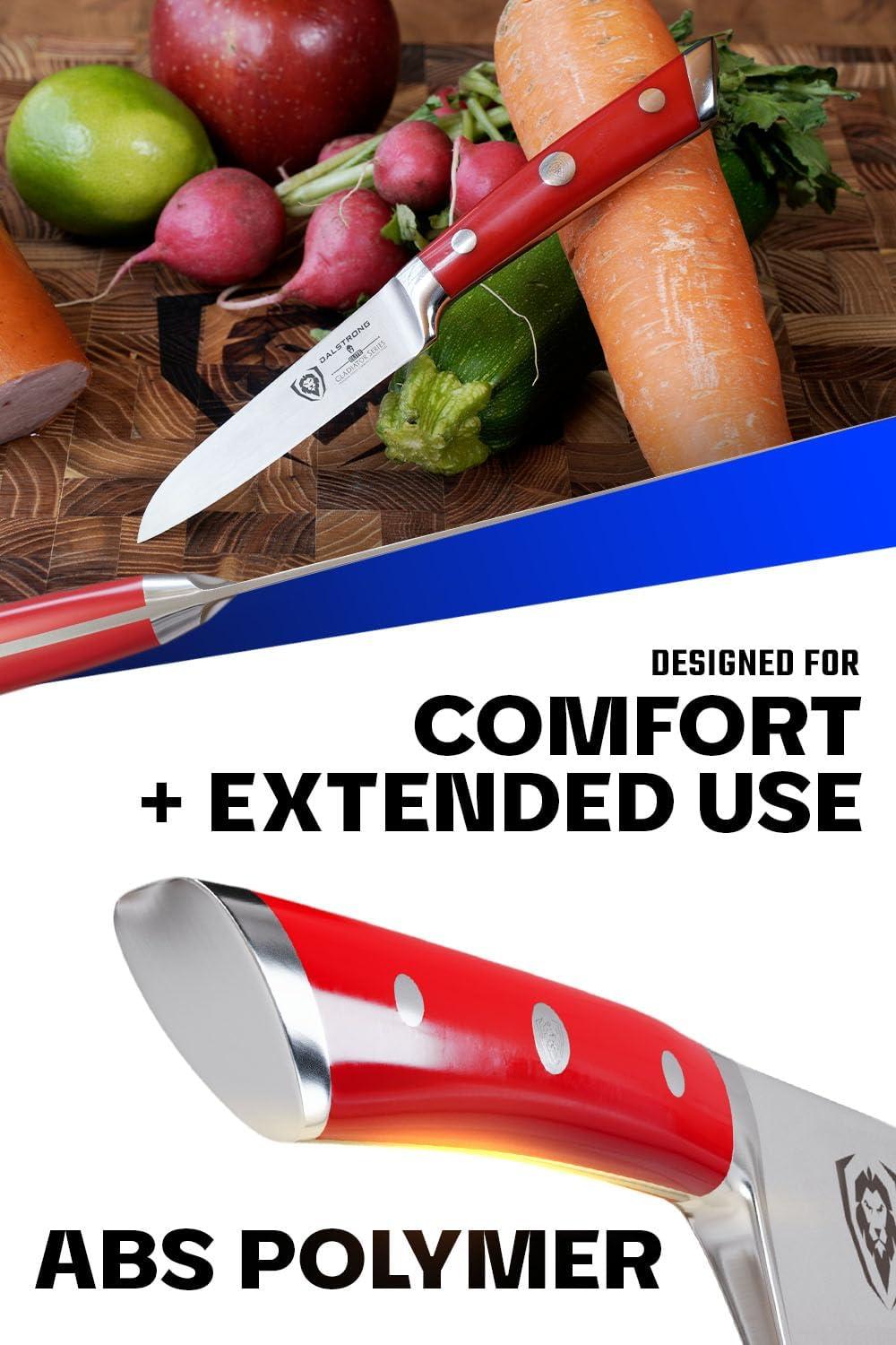 image:imageDalstrong Paring Knife 35 inch Forged HighCarbon German Steel Black G10 Handle Sheath Small Knife Fruit Vegetable Cutting Knife Gladiator Series Elite Razor Sharp Kitchen Knife NSFRed ABS Handle