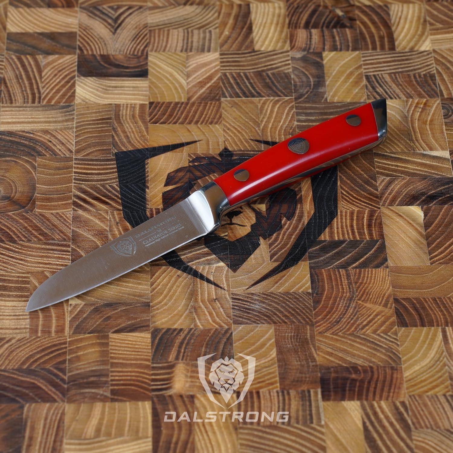image:imageDalstrong Paring Knife 35 inch Forged HighCarbon German Steel Black G10 Handle Sheath Small Knife Fruit Vegetable Cutting Knife Gladiator Series Elite Razor Sharp Kitchen Knife NSFRed ABS Handle