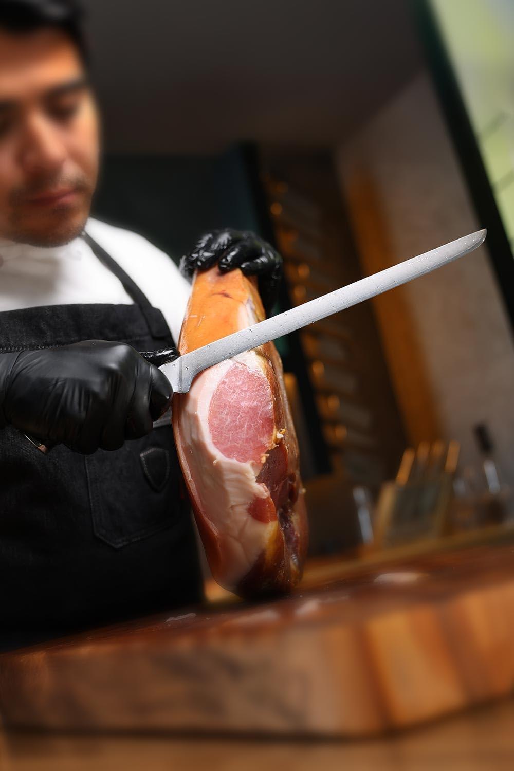 image:imageDalstrong Spanish Style Meat amp Ham Slicer 12 inch Gladiator Series Elite German High Carbon Steel wSheath NSF Certified