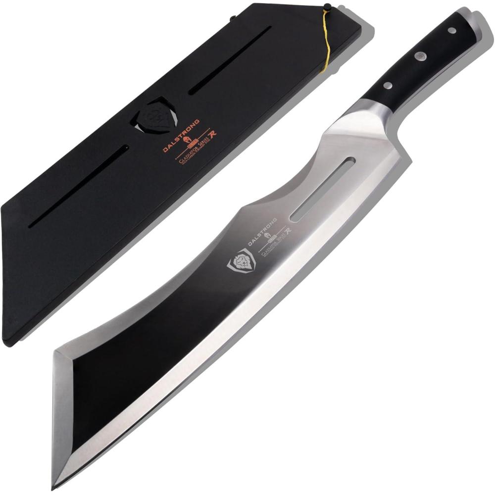 image:imageDalstrong Annihilator Meat Cleaver Knife 14 inch  Wood Stand amp Sheath  Thick Butcher Knife  7CR17MOV Carbon Steel  Gladiator Series R  Heavy Duty Chopping Knife  G10 Handle Chefs Knife