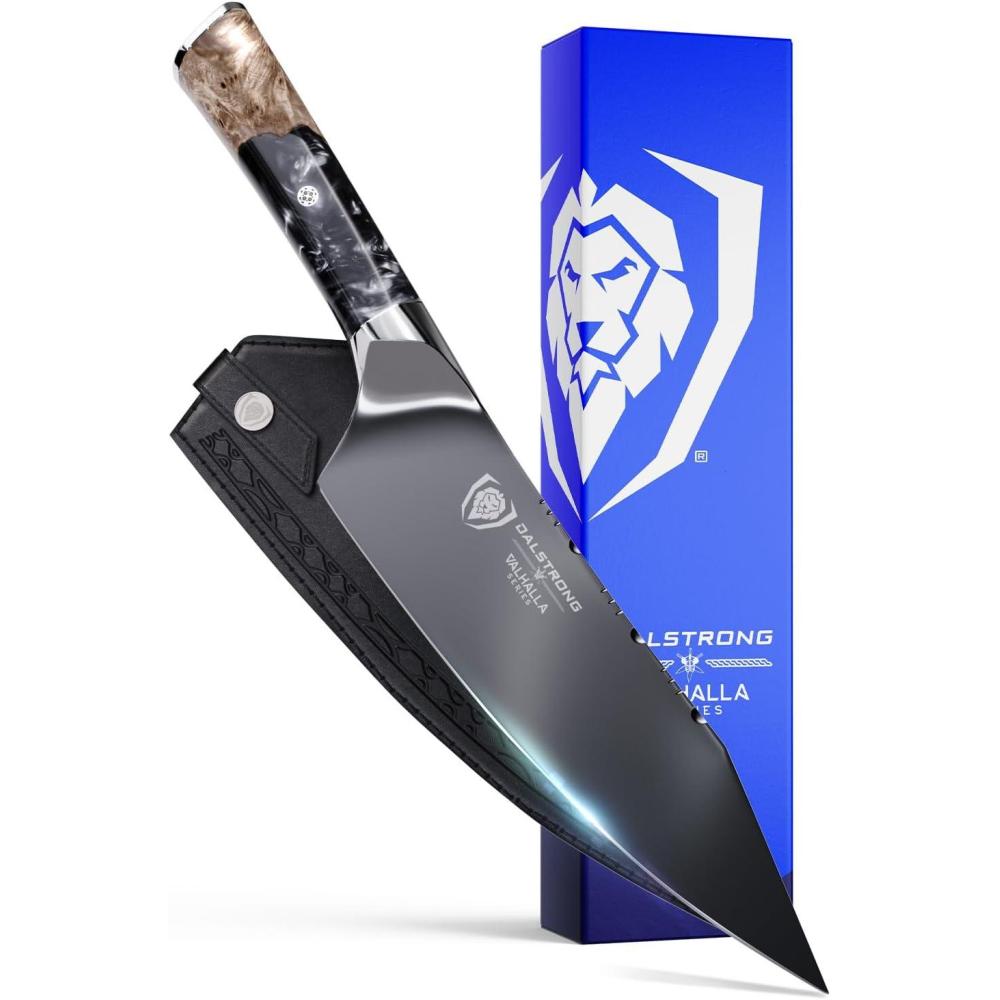 image:imageDalstrong Chef Knife 8 inch Blade Premium 9CR18MOV HC Steel Full Tang Red Resin Handle Chefs Knife Valhalla Series Razor Sharp Kitchen Professional Leatther SheathRavenstone Black
