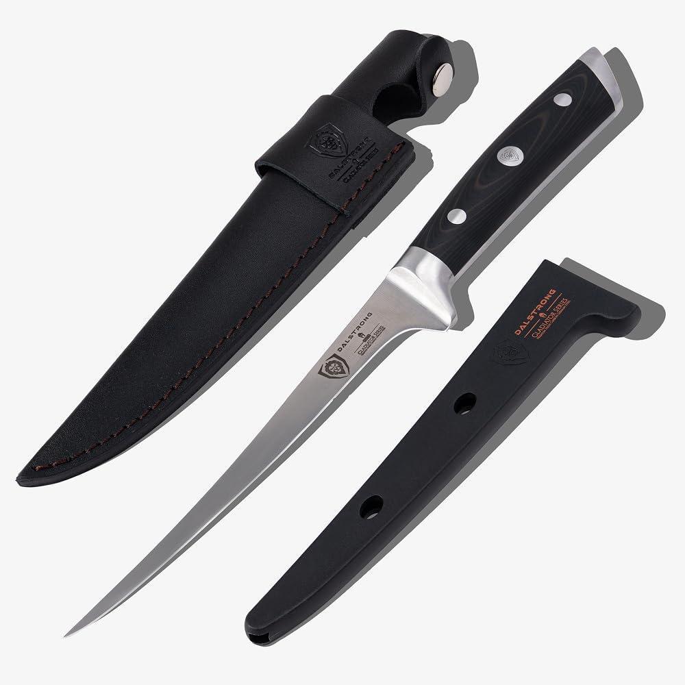 image:imageDalstrong Fillet Knife 7 inch Flexible Blade Gladiator Series Elite High Carbon German Steel Black G10 Handle Boning Knife wTwo Sheaths Razor Sharp Kitchen Knife Gift NSF Certified7 Fillet