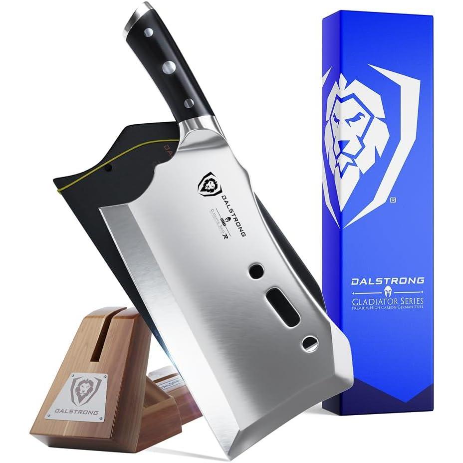 image:imageDalstrong Obliterator Meat Cleaver Knife 9 inch  Wood Stand amp Sheath  3lbs 6mm Thick Butcher Knife  7CR17MOV Carbon Steel  Gladiator Series R  Heavy Duty Chopping Knife  G10 Handle Chefs Knife