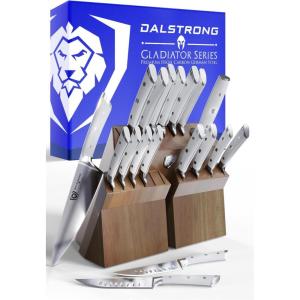 Dalstrong 18-Piece Kitchen Knife Set Block – High Carbon German Steel Full Tang – Acacia Wood Knife Block Set – Black Handles ABS Gladiator Series – Professional NSF Knives set for Kitchen Cuchillos(White)
