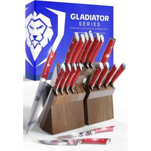 Dalstrong 18-Piece Kitchen Knife Set Block – High Carbon German Steel Full Tang – Acacia Wood Knife Block Set – Black Handles ABS Gladiator Series – Professional NSF Knives set for Kitchen Cuchillos(Red)