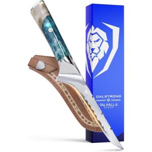 Dalstrong Fillet Knife – 6.5 inch – Valhalla Series – 9CR18MOV HC Steel – Celestial Resin & Wood Handle Gift Kitchen Knife – Meat Cutting, Carving, Bone, Deboning, Boning – Leather Sheath(6″ Boning)