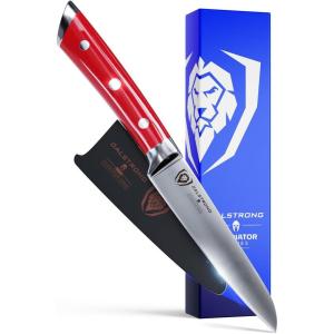 Dalstrong Paring Knife – 3.5 inch – Forged High-Carbon German Steel – Black G10 Handle – Sheath – Small Knife Fruit Vegetable Cutting Knife – Gladiator Series Elite – Razor Sharp Kitchen Knife – NSF(Red ABS Handle)