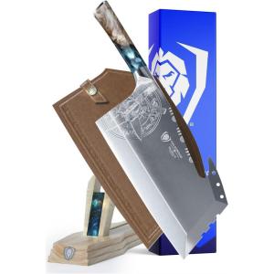 Dalstrong Valhalla Series 7 Inch HC Steel Meat Cleaver – Razor Sharp Knife – Celestial Resin & Wood Handle – Heavy Duty Slicer – Leather Sheath(9″ Obliterator)