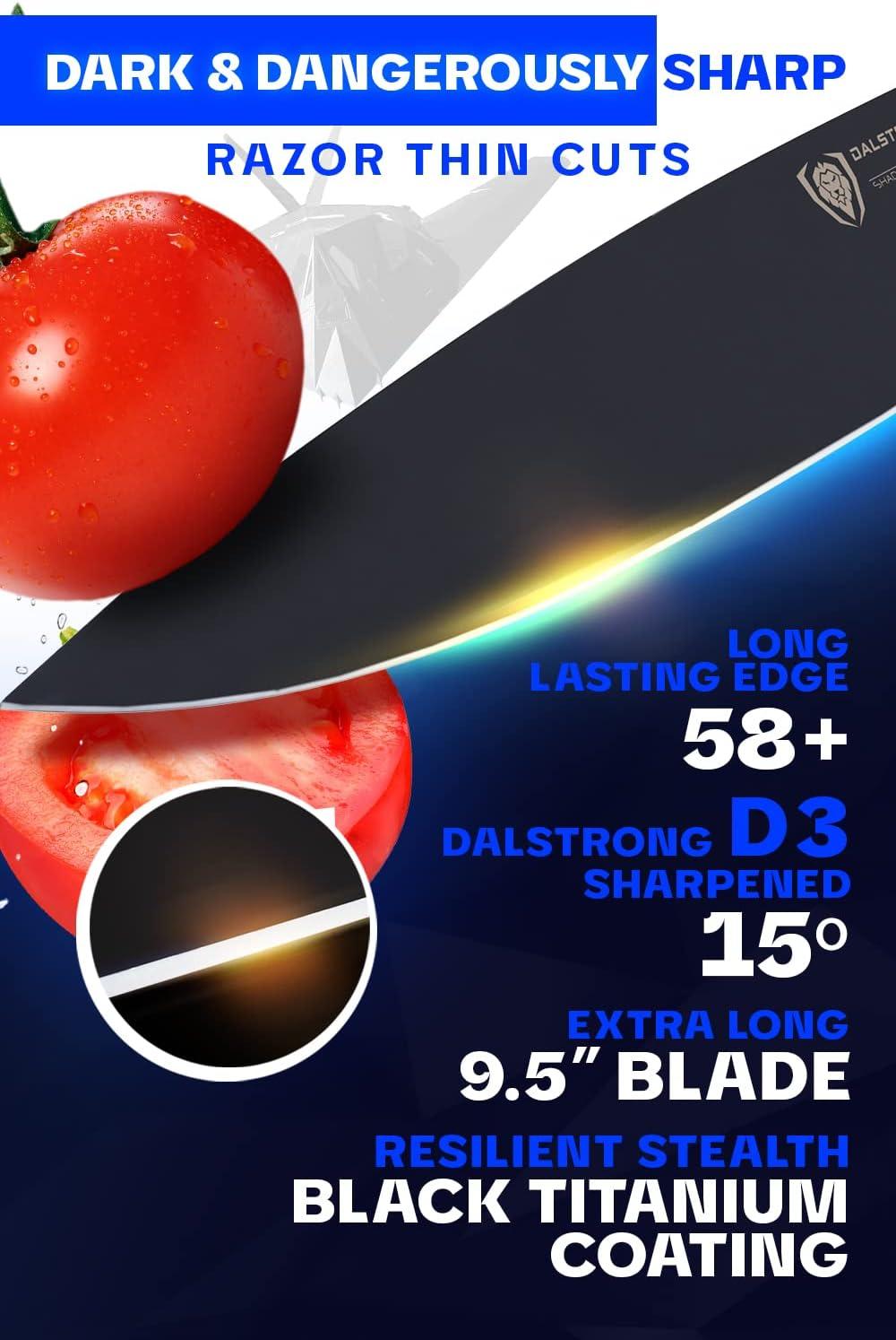 image:imageDalstrong Barong Chef Knife 7 inch Shadow Black Series Black Titanium Nitride Coated Razor Sharp Kitchen Knife High Carbon 7CR17MOVX Vacuum Treated Steel Sheath NSF CertifiedBlack Titanium Nitride Coated