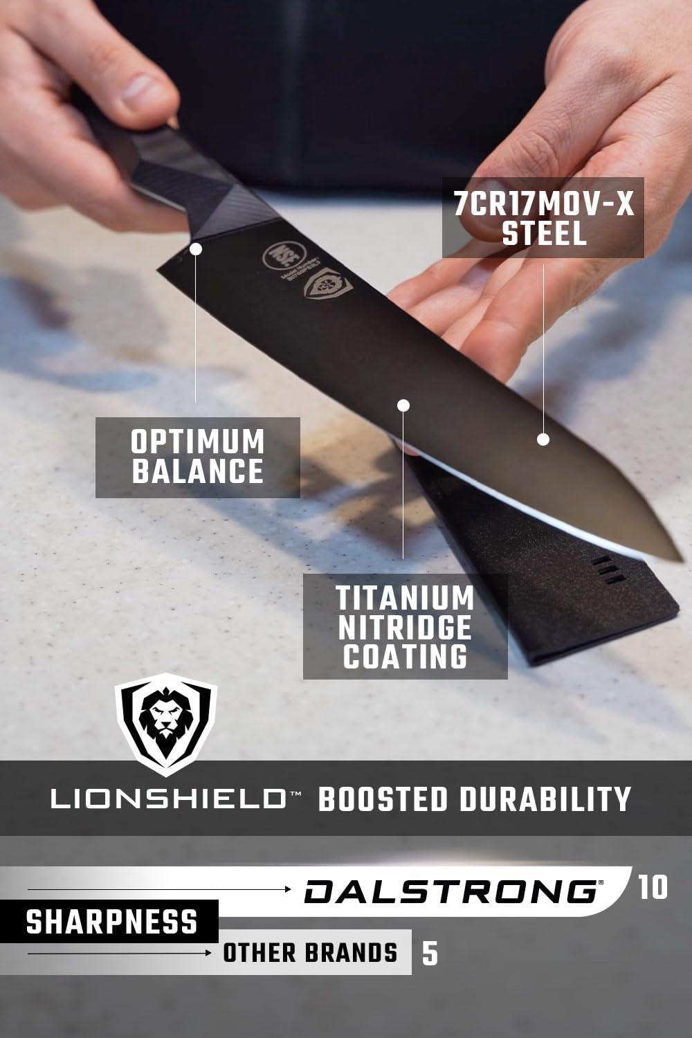 image:imageDalstrong Barong Chef Knife 7 inch Shadow Black Series Black Titanium Nitride Coated Razor Sharp Kitchen Knife High Carbon 7CR17MOVX Vacuum Treated Steel Sheath NSF CertifiedBlack Titanium Nitride Coated