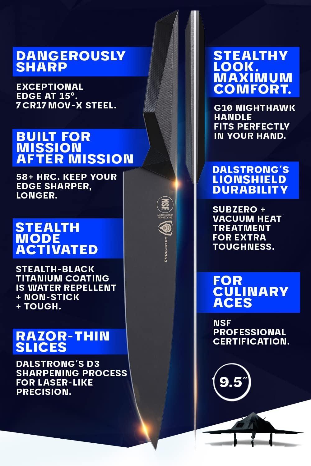 image:imageDalstrong Barong Chef Knife 7 inch Shadow Black Series Black Titanium Nitride Coated Razor Sharp Kitchen Knife High Carbon 7CR17MOVX Vacuum Treated Steel Sheath NSF CertifiedBlack Titanium Nitride Coated