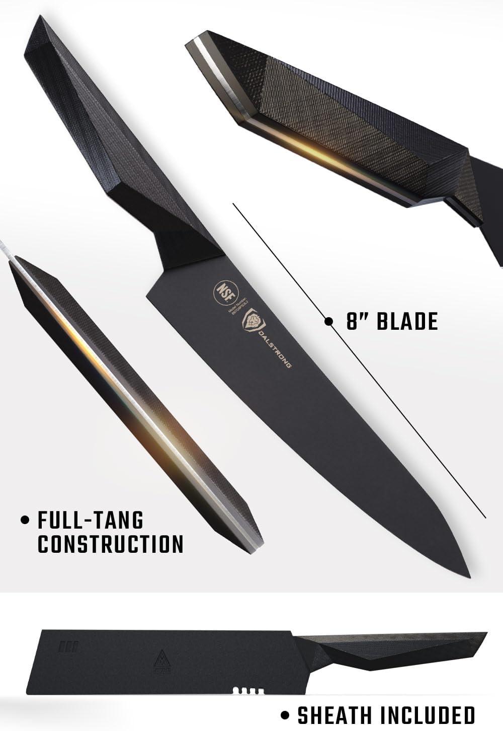 image:imageDalstrong Barong Chef Knife 7 inch Shadow Black Series Black Titanium Nitride Coated Razor Sharp Kitchen Knife High Carbon 7CR17MOVX Vacuum Treated Steel Sheath NSF CertifiedBlack Titanium Nitride Coated