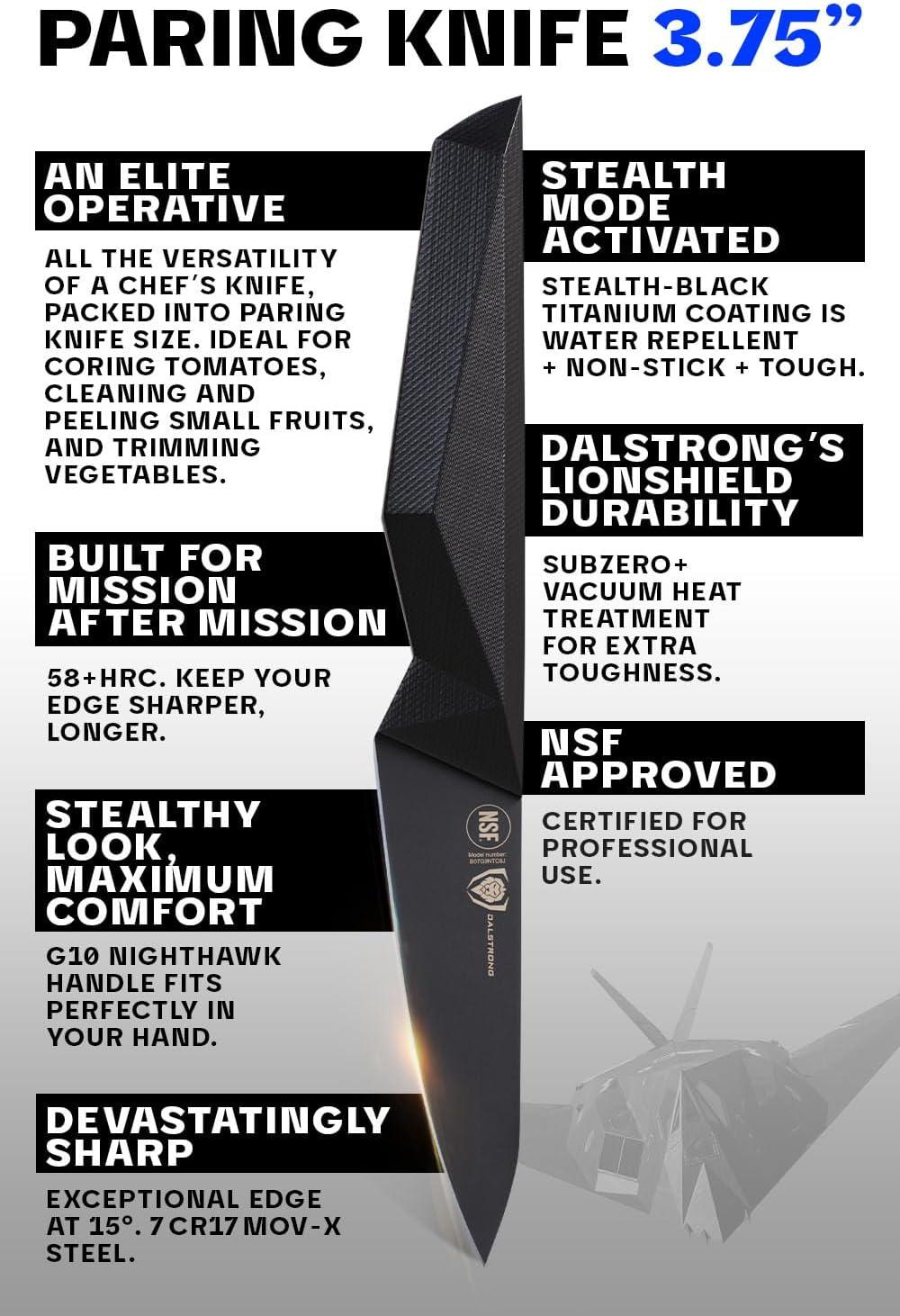 image:imageDalstrong Birds Beak Paring Knife 275 inch Shadow Black Series Black Titanium Nitride Coated High Carbon 7CR17MOVX Vacuum Treated Steel Cooking Kitchen Chef Knife Sheath NSF CertifiedBlack Titanium Nitride Coated