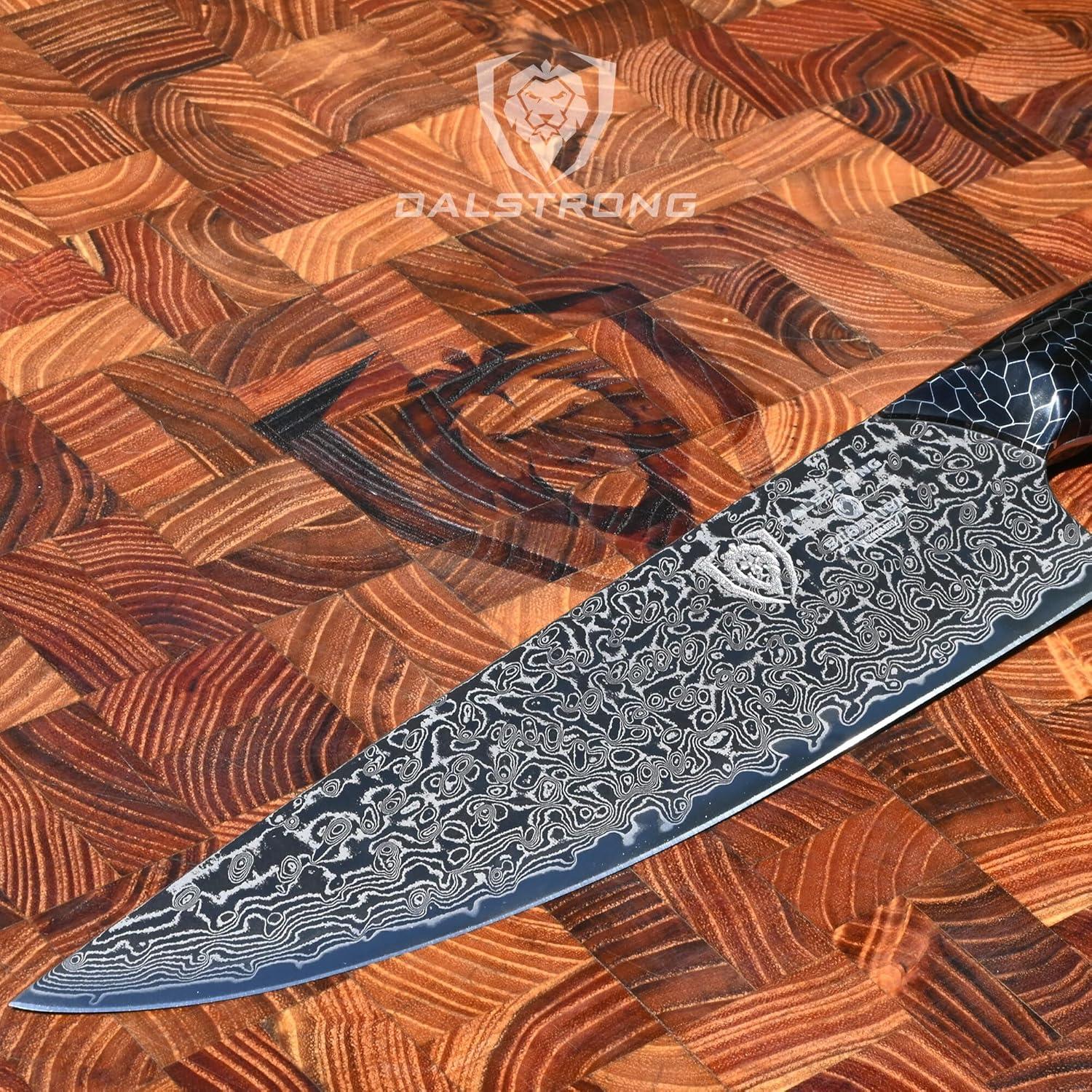 image:imageDalstrong Crixus Chef Knife 8 inch Scorpion Series Exclusive Japanese V12 Ultra Steel Black Damascus Black amp Red Honeycomb Resin Handle Versatile Chopping Kitchen Knife Leather Sheath8 Chef Knife