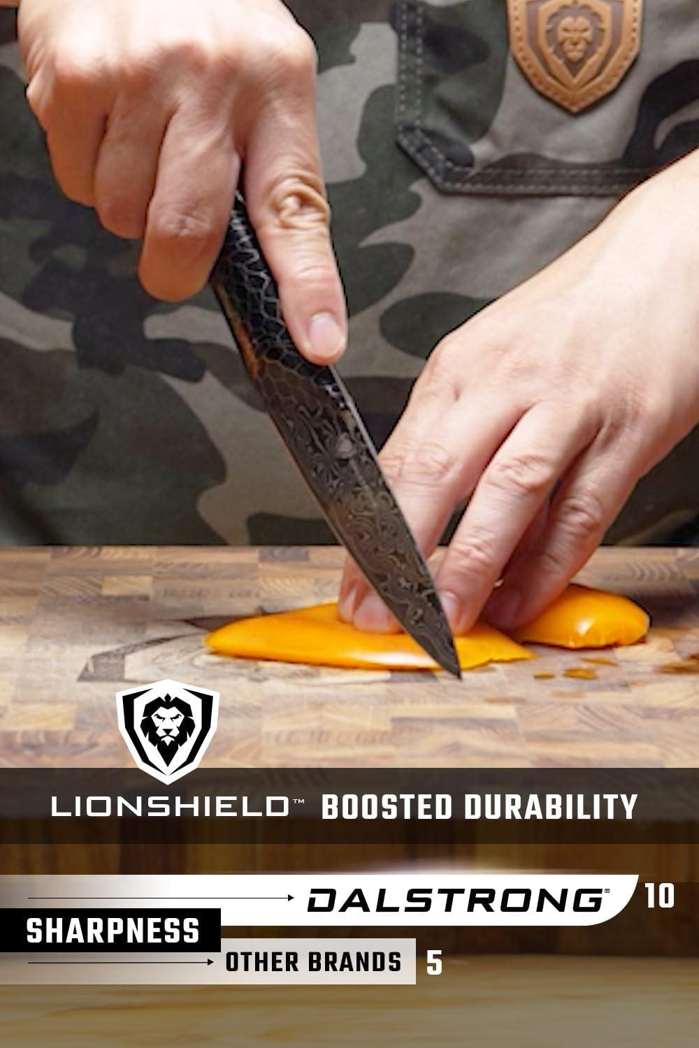 image:imageDalstrong Crixus Chef Knife 8 inch Scorpion Series Exclusive Japanese V12 Ultra Steel Black Damascus Black amp Red Honeycomb Resin Handle Versatile Chopping Kitchen Knife Leather Sheath2pc 8 Set