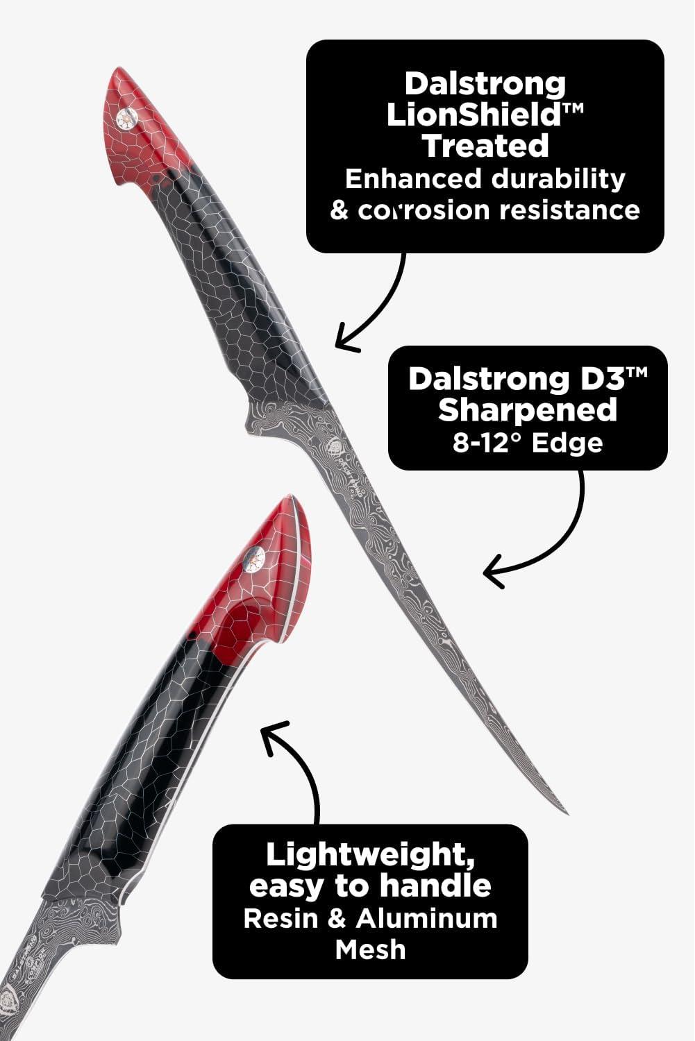 image:imageDalstrong Crixus Chef Knife 8 inch Scorpion Series Exclusive Japanese V12 Ultra Steel Black Damascus Black amp Red Honeycomb Resin Handle Versatile Chopping Kitchen Knife Leather Sheath7 Fillet Knife